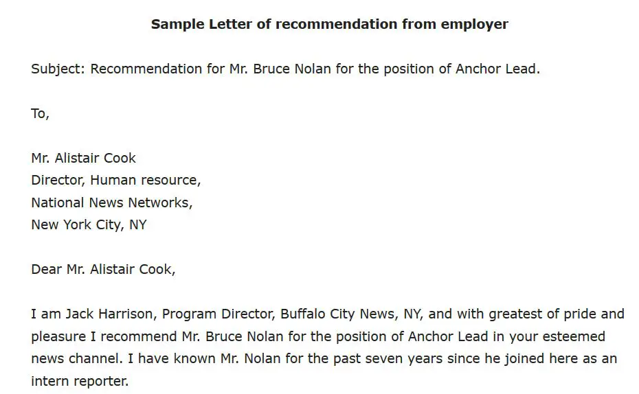 Letter of Recommendation from Employer